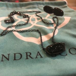 Elisa Pendant & Ellie Stud Earrings In Black Drusy